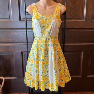 Ann Taylor LOFT Petites Size 0P Yellow Rose Dress Sleeveless Fit Flare Cotton